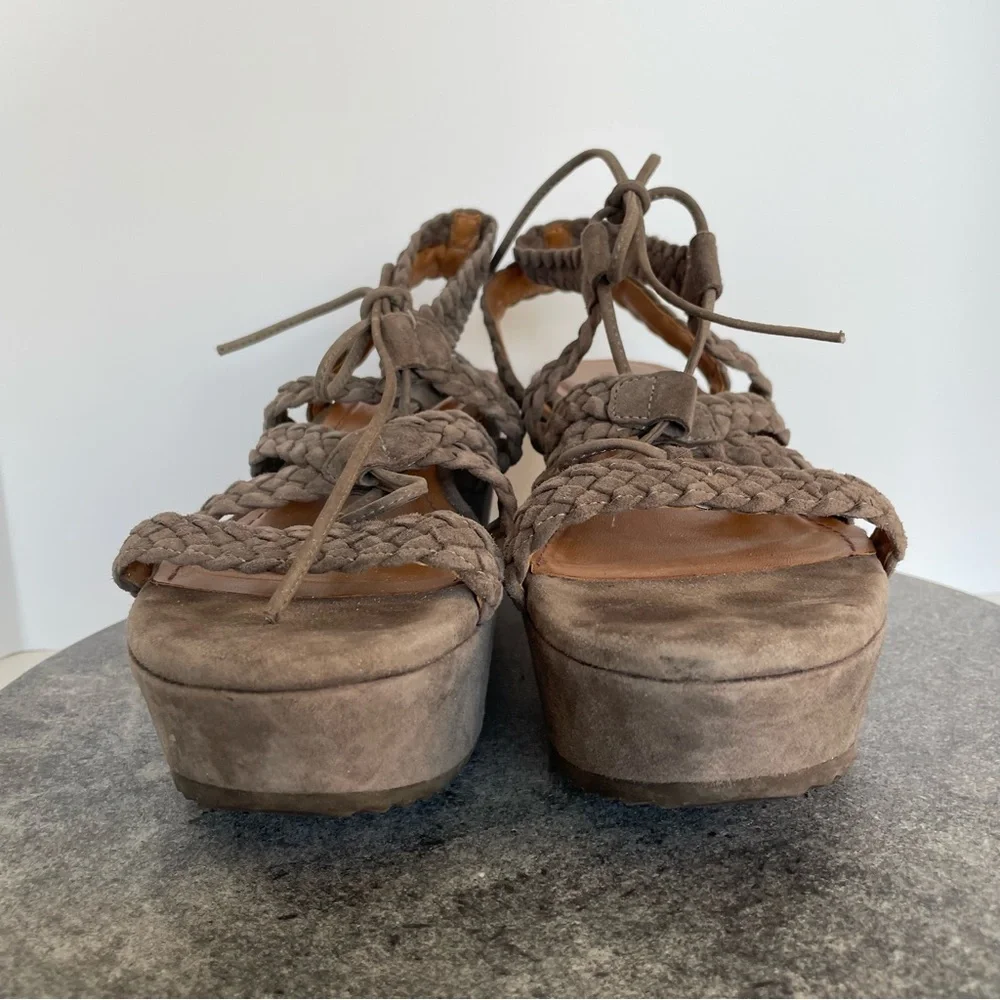 Trask Suede Leather Wedge Heels Sandals Braided Rope 9.5